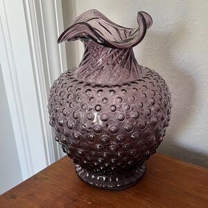 Indiana Glass Amethyst Hobnail Ruffled Top Vase 8 in tall Latge